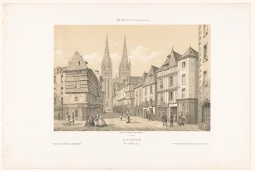 Zicht op de Rue Kéréon en de kathedraal in Quimper