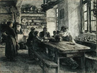 Figuren in een keukeninterieur