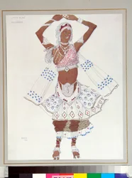Ballets russes: "Bayadere" Kostuum ontworpen door Leon Bakst voor het ballet "Le dieu Bleu" van Michel Fokine