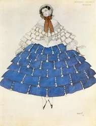 Chiarina, kostuumschets voor het ballet " Carnaval " met muziek van Robert Schumann (aquarel, krijt op papier)