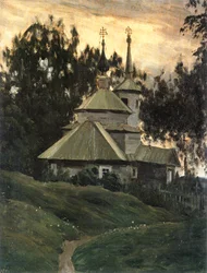 Kerk op het platteland (olieverf op doek)