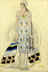 Kostuumontwerp voor Ida Rubinstein in het drama Phaedra (Phedre) door Jean Racine
