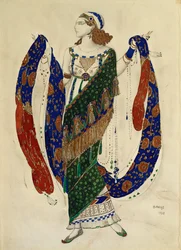 Kostuumontwerp voor een danser uit "Cleopatra", 1910