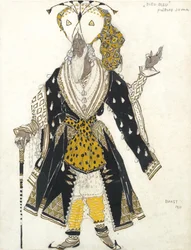 Kostuumontwerp voor het ballet Blauwe God door R. Hahn, 1911