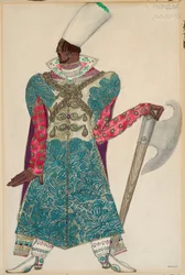 Kostuum voor "Sadko", opera geregisseerd door Nicolas (Nikolai) Rimski Korsakov (Rimski-Korsakov) (1844-1908). Werk van Leon Bakst (1866-1924)