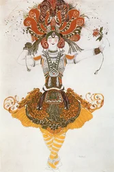 Kostuum van de Vuurvogel (voor T (gouache, goud op papier)
