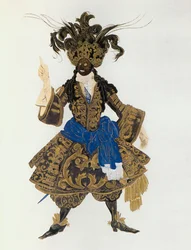 Kostuumschets voor een personage in het ballet ...