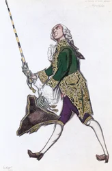 Kostuumschets voor een man uit het ballet " Donne di buon umore ", muziek van Scarlatti;uitgevoerd (aquarel op papier)