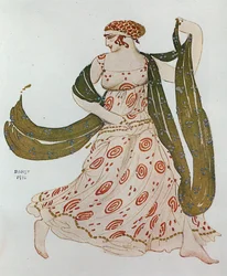 Kostuumschets voor de Griekse dans uit " Cleopatra " van Alexander Arensky (aquarel en potlood op papier)