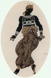 Kostuumschets voor het "gouden" personage in het ballet (gouache op papier)