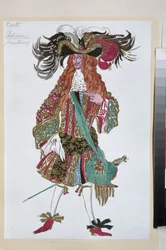 Galisson, kostuum voor het ballet Doornroosje van Piotr Tchaikovsky - Werk van Leon Bakst, lithografie 1921