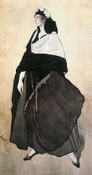 Ida Rubinstein, actrice, danseres, oprichtster van haar eigen dansgezelschap (aquarel, gouache op papier geplakt op doek)