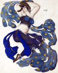 Odalisque. Kostuumontwerp voor het ballet Sheherazade door N. Rimsky-Korsakov
