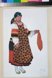 Boerin, Kostuumontwerp voor de Vaudeville Old Moscow, in het Theatre Femina in Parijs
