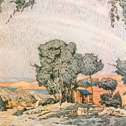 Decorontwerp voor Act I van Helena van Sparta, uitgevoerd door het balletgezelschap van Ida Rubenstein, 1912