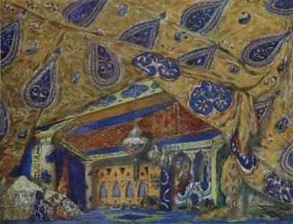 Toneelontwerp voor het ballet Oriëntaalse Fantasie door Ippolitov-Ivanov en Moessorgski, 1913