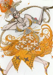 De Vuurvogel, kostuumschets voor Igor Stravinskisballet (gouache op papier)