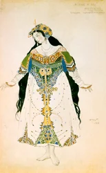 De tsarevna, kostuumontwerp voor de Ballets Russes-productie van Stravinsky’s De vuurvogel, 1910