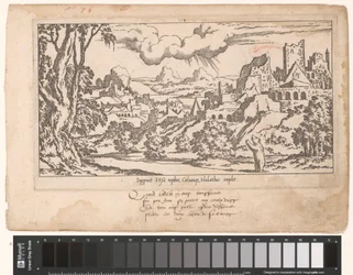 Callisto als beer smeekt tot Jupiter in een landschap met ruïnes
