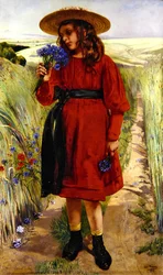 Lente of, jong meisje met korenbloemen