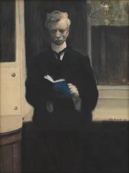 Zelfportret met blauw schetsboek