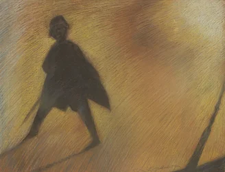 Het einde van een mooie dag, figuur in tegenlicht