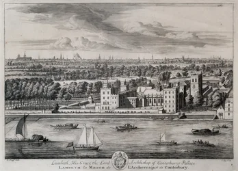 Lambeth, het paleis van Zijne Genade de aartsbisschop van Canterbury, gegraveerd door I. Kip