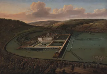 Het zuidoostelijke uitzicht van Hampton Court, Herefordshire