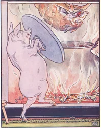 Hij nam het deksel van de pot, en de wolf viel erin.