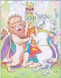 De leeuw en de eenhoorn vochten om de kroon