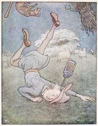 De man in de maan viel naar beneden, uit A Nursery Rhyme Picture Book, uitgegeven 1914 (kleur litho)