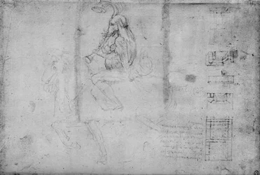 Een Man met het Hoofd van een Olifant te Paard en Architectonische Schetsen, ca. 1480 1945