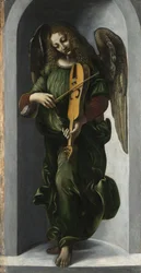 Een engel in groen met een vedel, c. 1490-1499