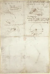 Drie notities en schetsen over water; een diagram over de vlucht van vogels, c.1500-5