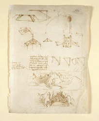 Notities en diagrammen; schetsen van bergen en een grot, uit 