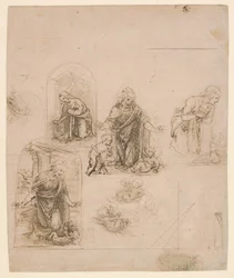 Compositorische Schetsen voor de Maagd die het Christuskind aanbidt, 1480-85