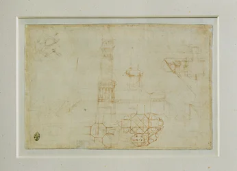 Twee studies van een gebouw met een centraal plan ...