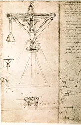Fragment uit een Da Vinci Manuscript waarin het principe en de constructie van een "Crane" wordt beschreven (manuscript)
