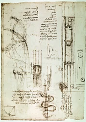 Fragment uit een Da Vinci Manuscript dat het principe en de constructie van een "Pile Drive (Pile Mallet)" beschrijft (manuscript)