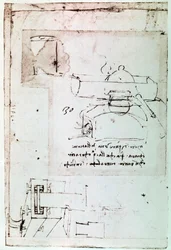 Fragment uit een Da Vinci manuscript dat het principe en de constructie beschrijft van een "Distillator met continue koeling" (manuscript)