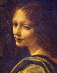 Gezicht van een engel, detail van Madonna in de grot