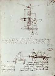 Vliegmachine tekening. Manuscript door Leonardo da Vinci