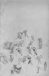 Mannen graven, dragen aarde, enz., ca. 1480, 1945