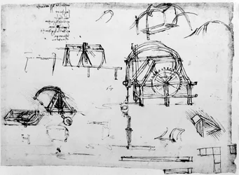 Schets van een perpetuum mobile ontworpen door Leonardo da Vinci, ca. 1472-1519