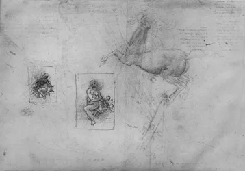 Schetsen voor een knielende Leda en van een paard, c1480