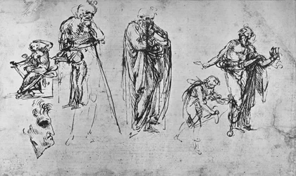 Studies van enkele figuren en een profiel, c1480