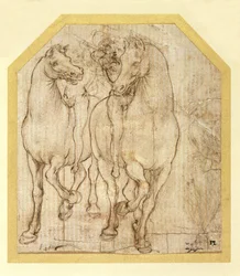 Studie van paarden en ruiters