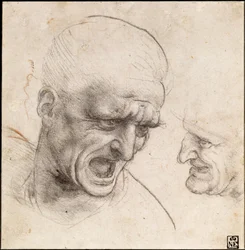 Studie van twee krijgershoofden voor de Slag bij Anghiari, 1504-05