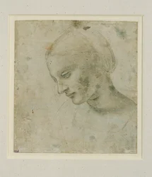 Het hoofd van een vrouw bijna in profiel ...