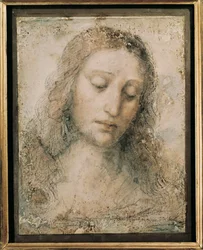 Hoofd van Christus de Verlosser. Tekening van een leerling van Leonardo da Vinci